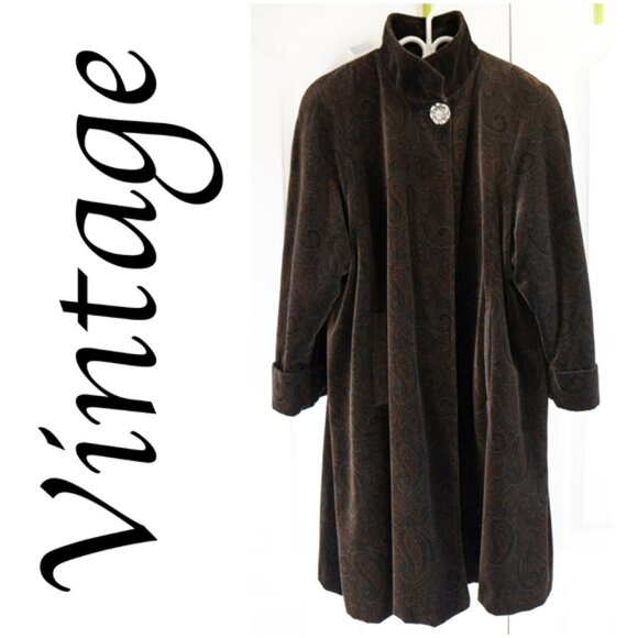 Bespoke vintage brown velvet paisley opera coat M-L - Picture 1 of 10